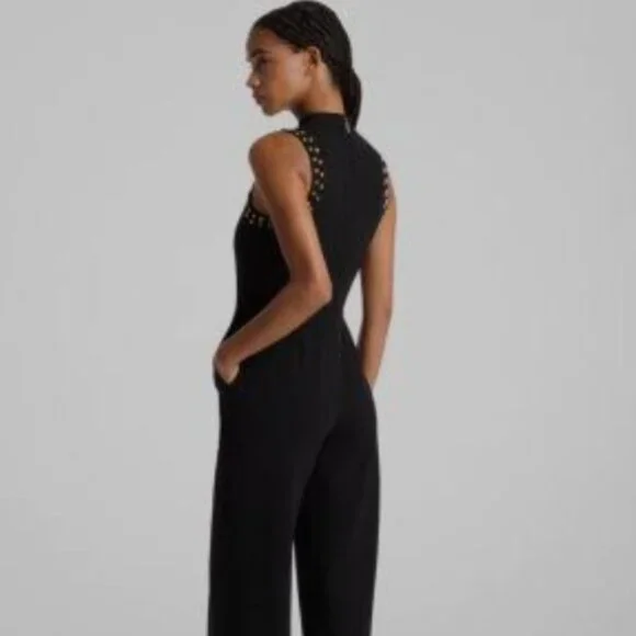 $165 retail-NWOT-Michael Kors Astor Women's Black Crepe Jumpsuit - Size M PETITE - Picture 4 of 16